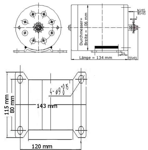 36V Motor 500Watt mit Ritzel