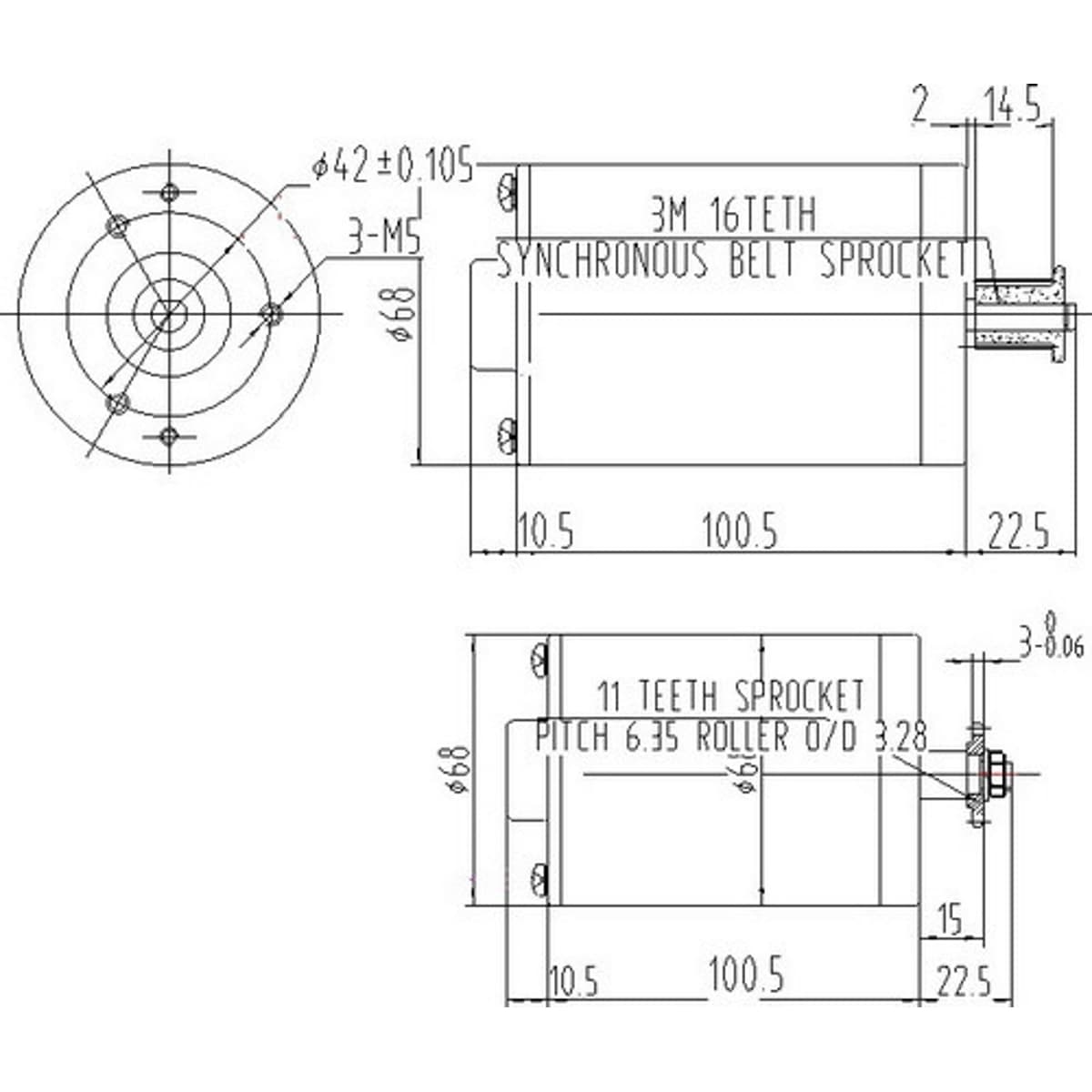 12V Motor 150Watt mit Ritzel