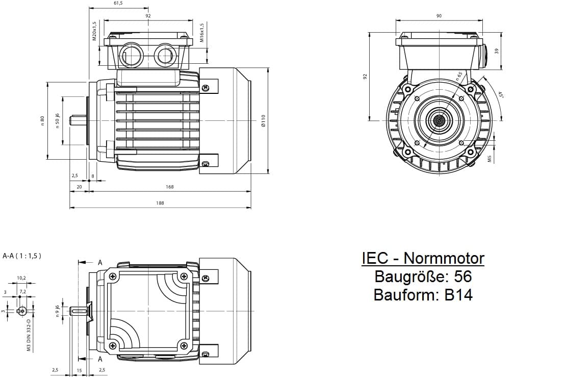 Drehstrommotor AEG 0,06KW 1500Upm