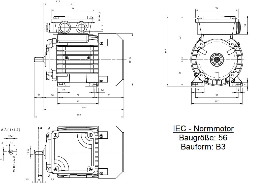 Drehstrommotor AEG 0,06KW 1500Upm