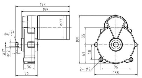 12V DC Getriebemotor 160UpM 180Watt