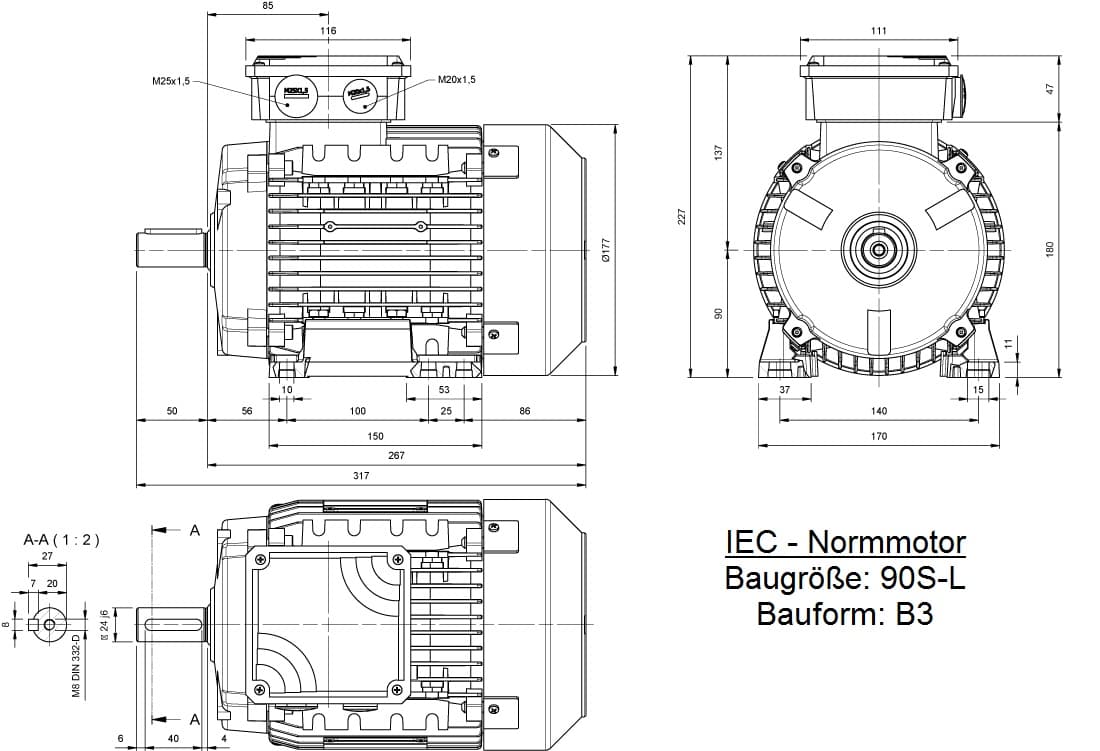 Drehstrommotor AEG 1,5KW 1500Upm